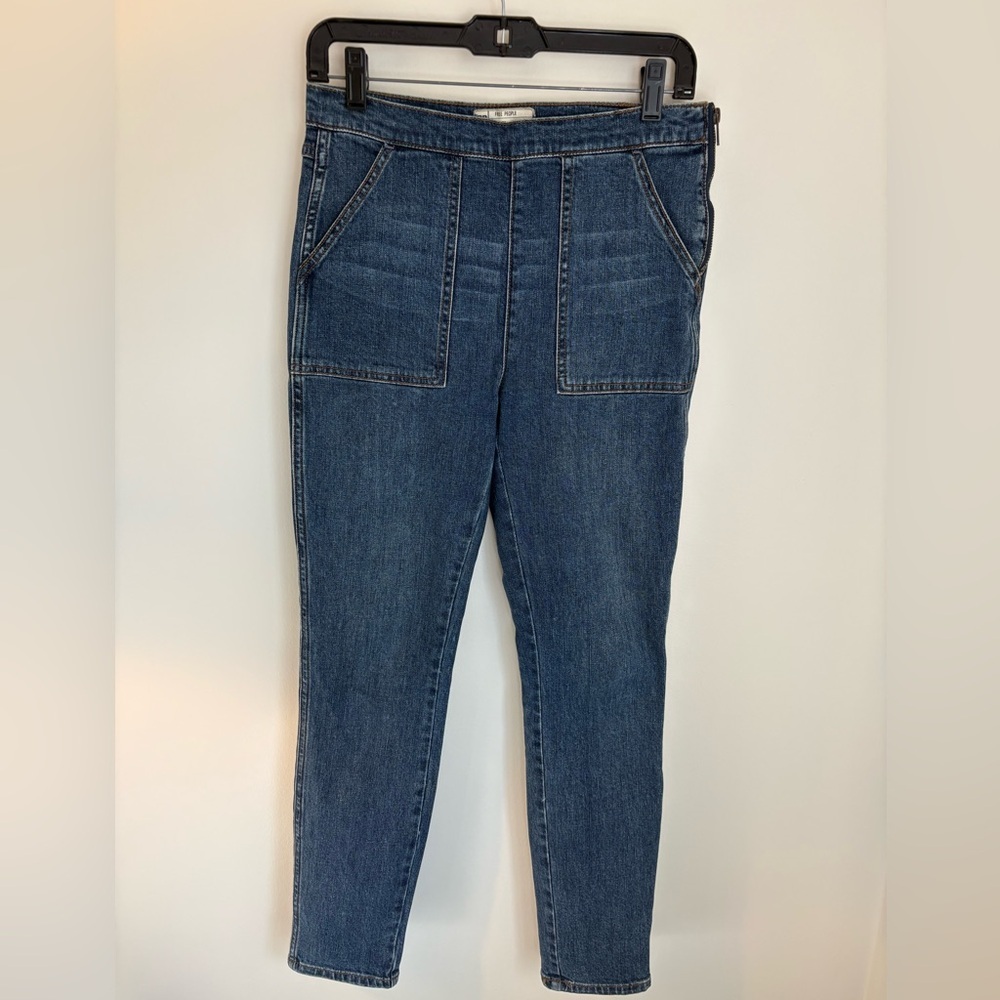 Free People High Rise Medium Wash Side Zip Denim Jeans Size 27 Boho Vtg Look - Picture 11 of 11